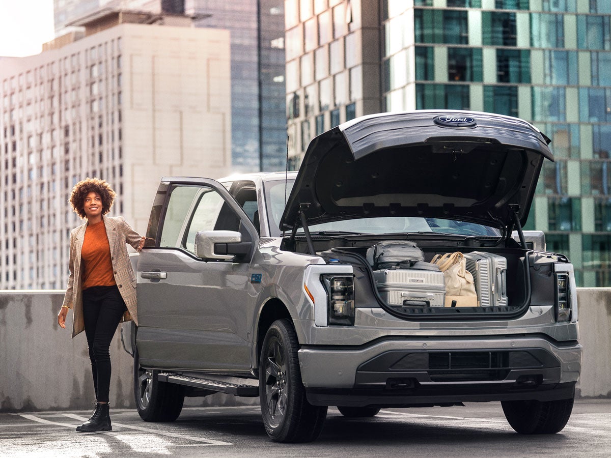 The frunk of the F-150 Lightning® filled with luggage.