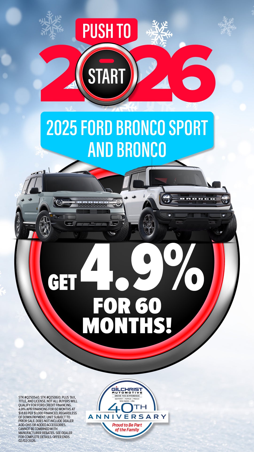 Shop 4.9% for 60 Months on 2025 Bronco and Bronco Sport!
