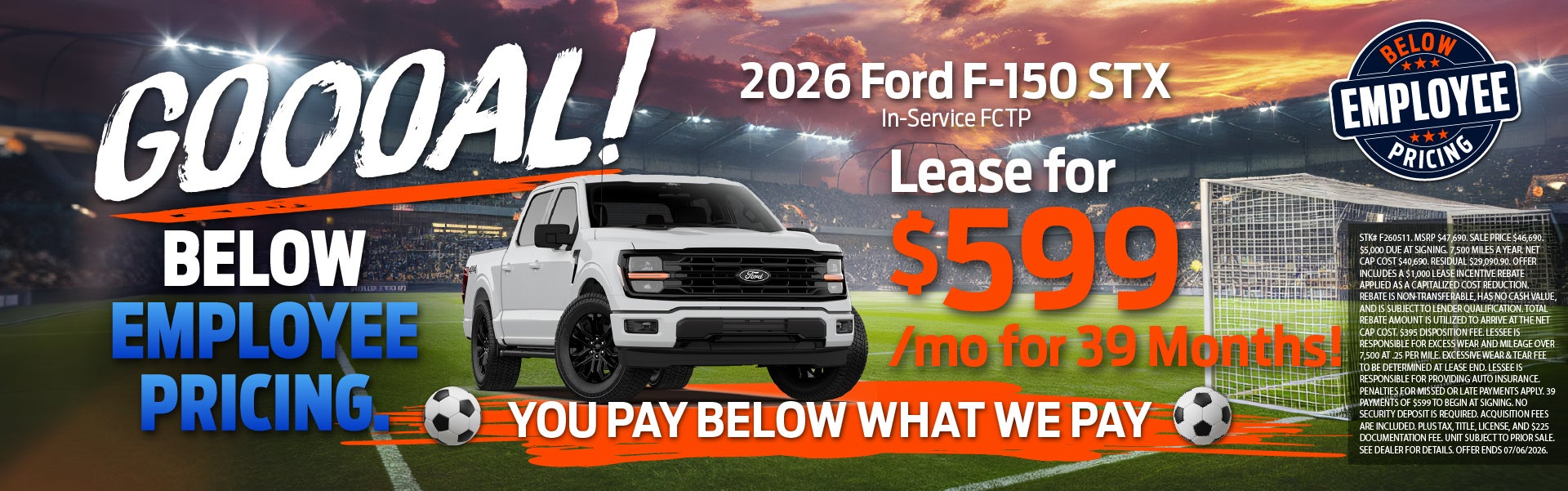Lease a 2026 F-150 STX for $599/mo!